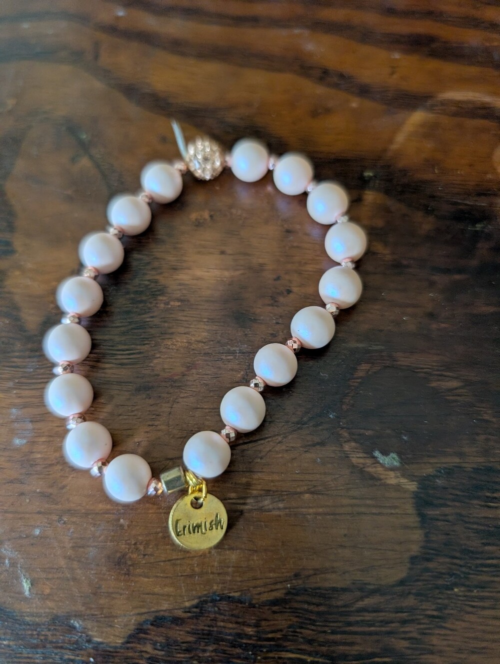 Pink Pearl Bracelet with Gold Charm, Ermish Brand